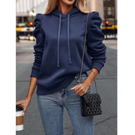 Damen bequemer Kapuzenpullover mit Puffärmeln und gemütlichem Schnitt WW