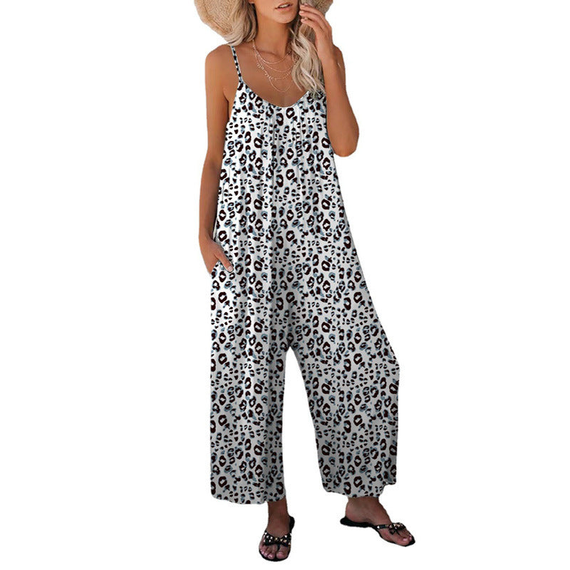 WW | Leopard-Print-Tasche Lockerer Träger Einteiler Overall
