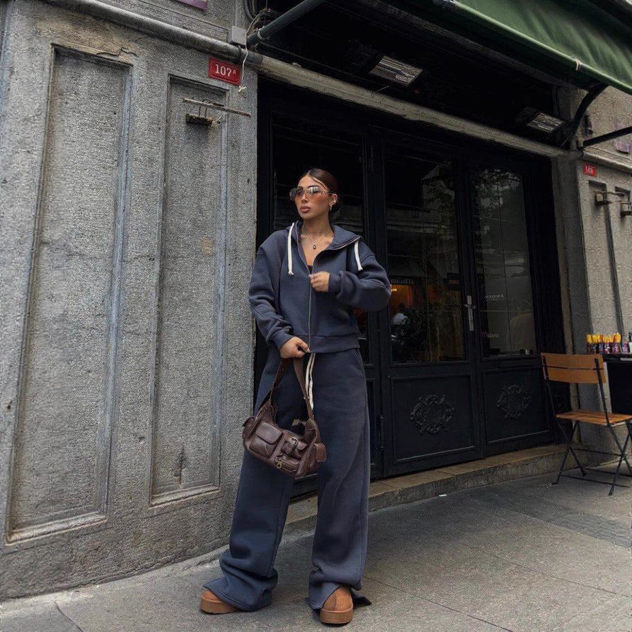 Damen sportlicher Fleece-Hoodie und lässige Jogginghose Set WW