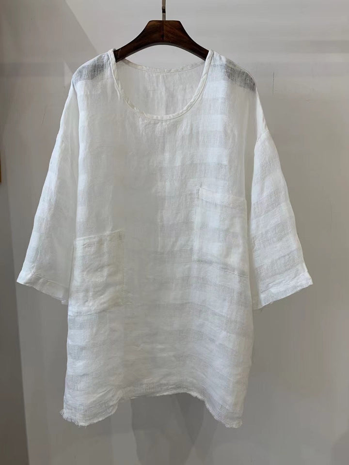 Damen Relaxed Fit Leinen Tunika mit aufgesetzten Taschen W&W Mode