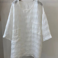Damen Relaxed Fit Leinen Tunika mit aufgesetzten Taschen WW