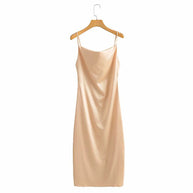 Damen Satin-Midikleid mit verführerischem V-Ausschnitt und Spaghettiträgern WW