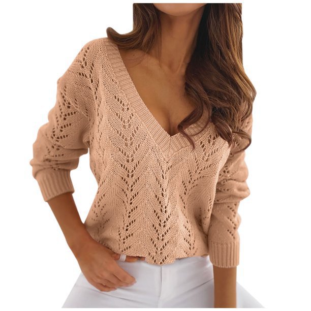 Damen Strickpullover mit V-Ausschnitt und filigranem Muster WW