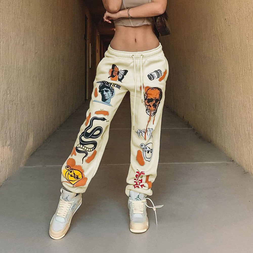 Damen Baggy Jogginghose mit kreativen Grafikdetails WW