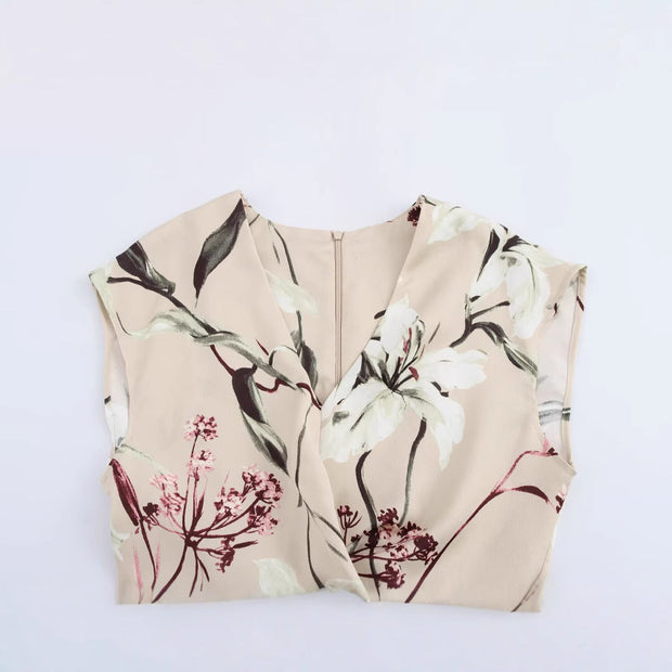 WW | V-Ausschnitt Texturiertes Floral-Print Midi-Kleid