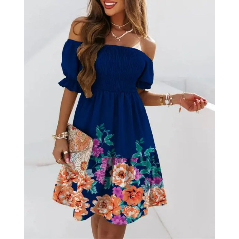 Damen Off-Shoulder Floral Gestuftes Kleid WW