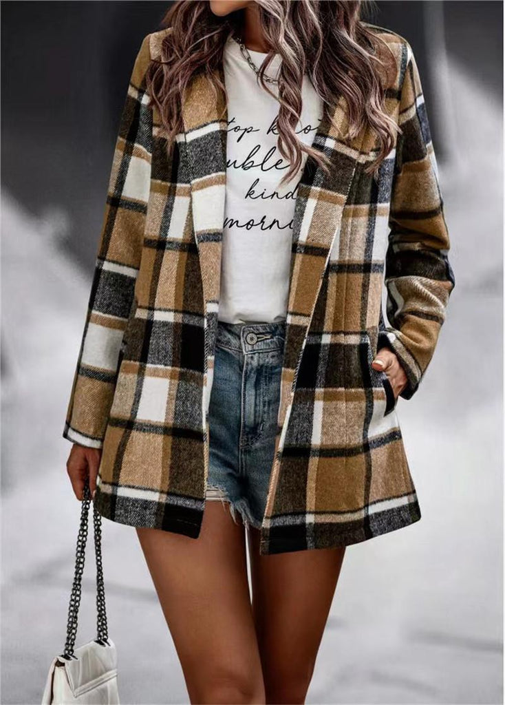 Damen Karierter Wollblazer WW