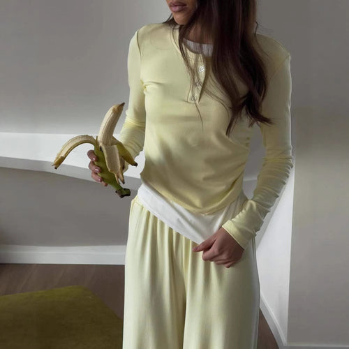 Damen bequeme Lounge-Hose und langärmliges Oberteil-Set WW