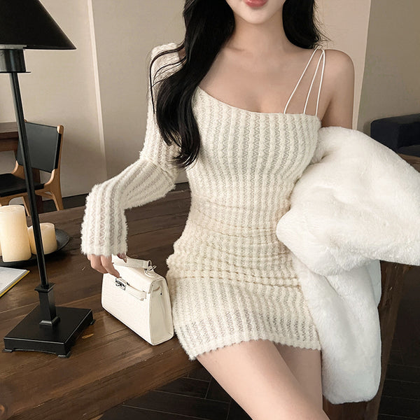 Damen asymmetrisches Strickoberteil mit einem Schlauchmuster W&W