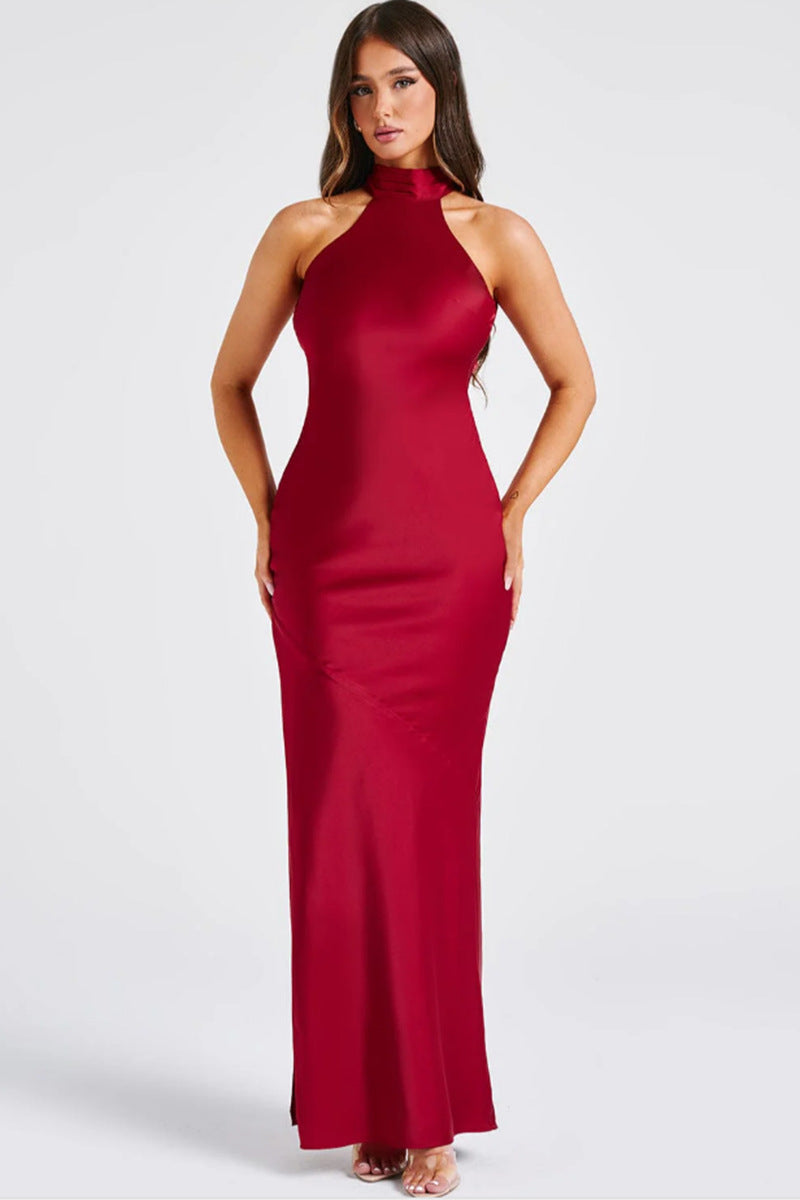 Damen Elegantes Neckholder-Maxikleid mit schlankem Schnitt und seitlichem Schlitz WW