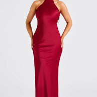 Damen Elegantes Neckholder-Maxikleid mit schlankem Schnitt und seitlichem Schlitz WW