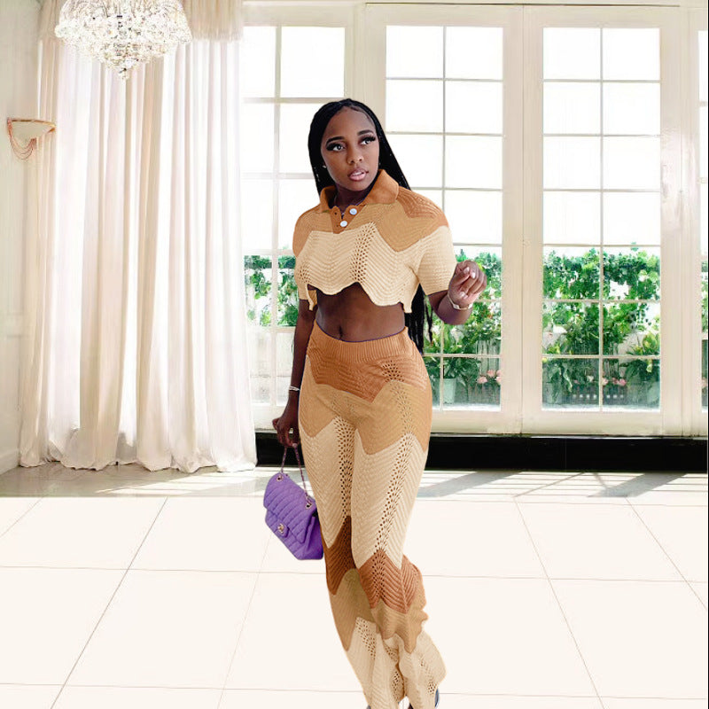 Damen Set aus gehäkeltem Crop-Top und weitem Palazzo-Hosen WW