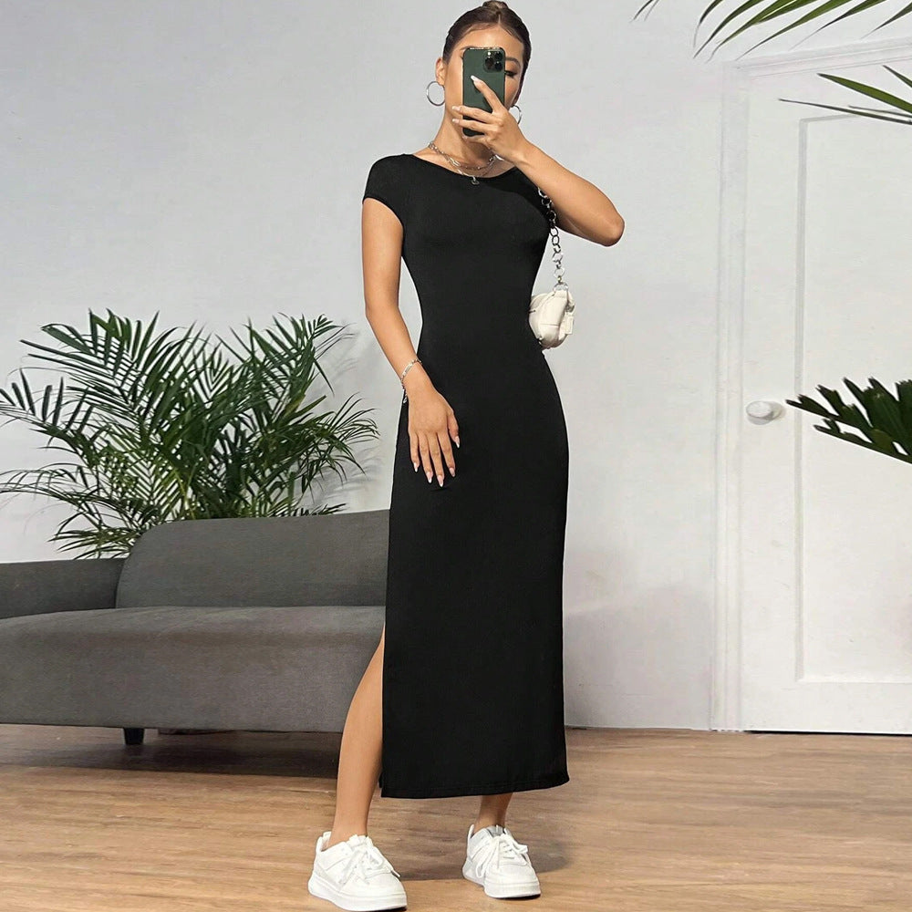 Damen figurbetontes Maxikleid mit kurzem Arm und elegantem Schnitt W&W Mode