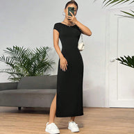 Damen figurbetontes Maxikleid mit kurzem Arm und elegantem Schnitt W&W