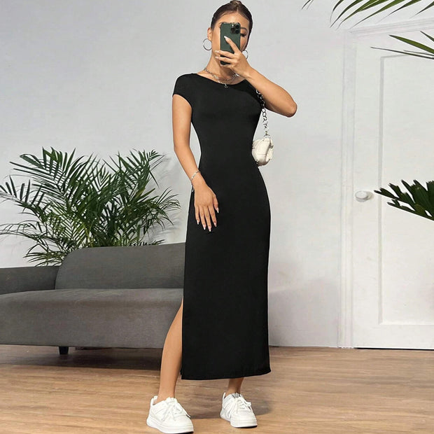 Damen figurbetontes Maxikleid mit kurzem Arm und elegantem Schnitt W&W