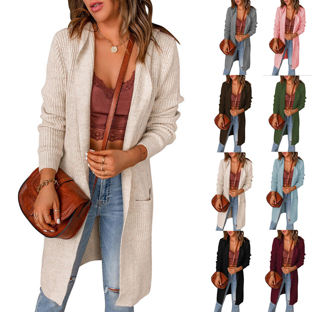 Damen Lange Strickjacke mit offenen Fronten und praktischen Taschen WW