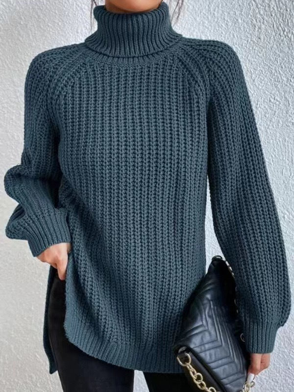 Damen Strickpullover mit hohem Kragen und strukturiertem Wabenmuster WW