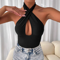 WW | Cross Hollow Out Halter Bodysuit