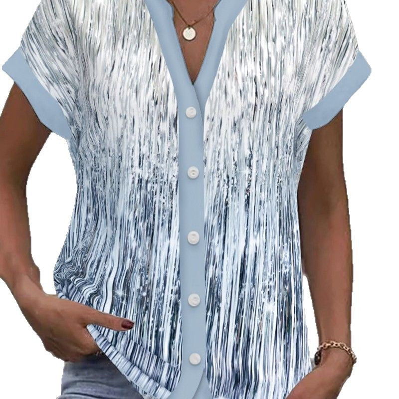 Damen lässige Bluse mit modernen Streifen und Knopfdetails WW