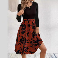 Damen Set aus langärmligem Oberteil und lässigem, floralem Rock WW