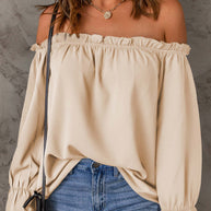 Damen schickes Off-Shoulder Oberteil mit Rüschendetails und elastischen Bündchen WW