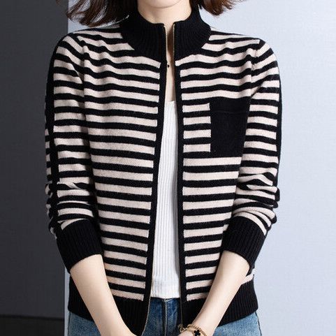 Damen Strickjacke mit Stehkragen und Reißverschluss WW