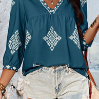 WW | Boho Chic V-ausschnitt Bestickte Bluse Für Frauen