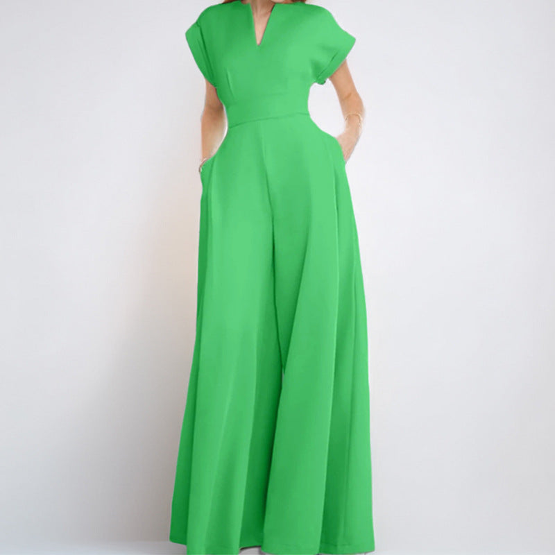 Damen Eleganter Jumpsuit mit weitem Bein und Schalkragen WW