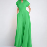 Damen Eleganter Jumpsuit mit weitem Bein und Schalkragen WW
