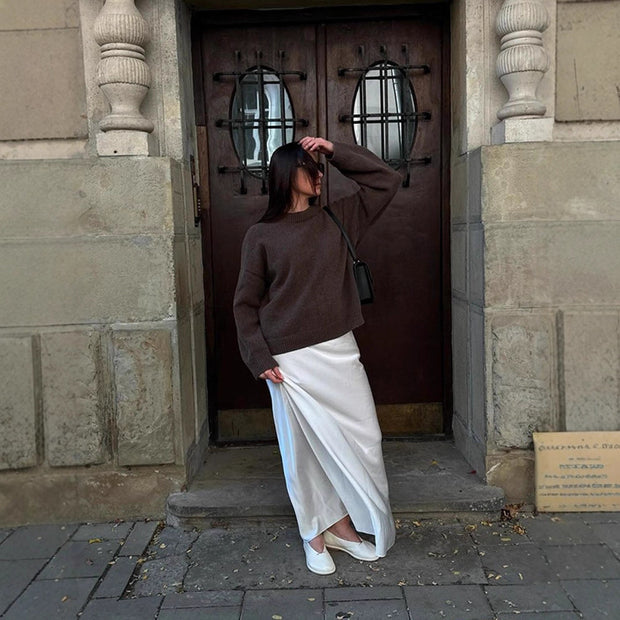 Damen Bequemer Oversized Crewneck Pullover WW