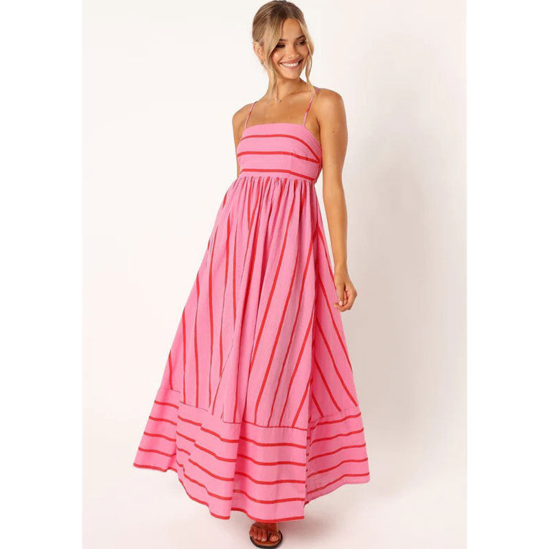 Damen Maxikleid aus gestreiftem Baumwollstoff WW
