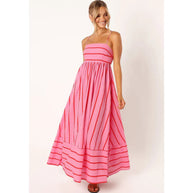 Damen Maxikleid aus gestreiftem Baumwollstoff WW