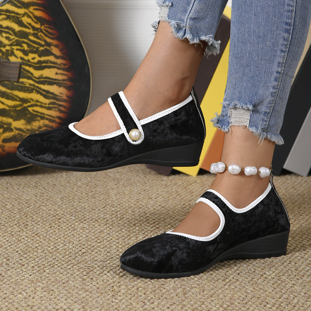 Dame Elegante Mary Jane Ballerinas mit Perlen Detail WW