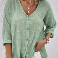 Damen lässige Bluse mit Knopfleiste und V-Ausschnitt WW