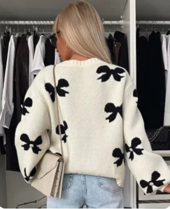 Damen Strickjacke mit dekorativen Schleifen und glänzenden Akzenten WW