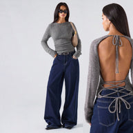 Damen Strickpullover mit geripptem Saum und bequemem Schnitt WW