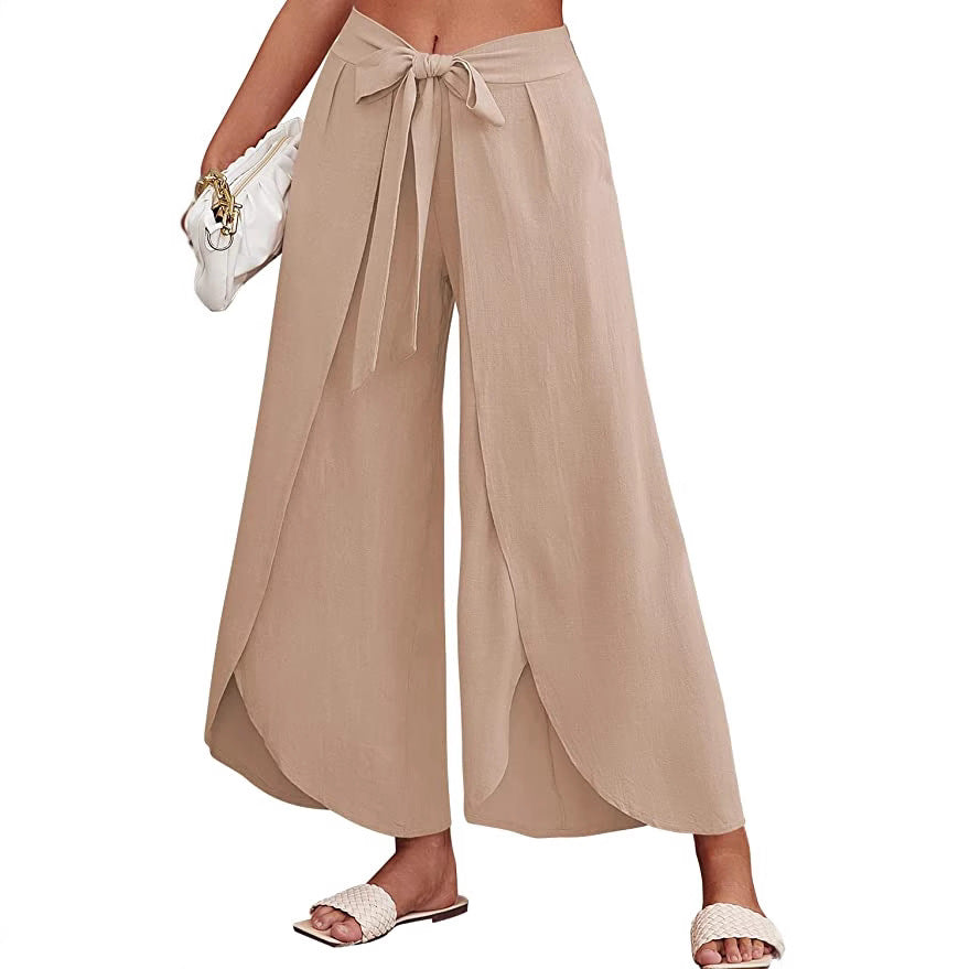 Damen Weite Sommerhose aus leichtem, atmungsaktivem Stoff mit Bindegürtel WW