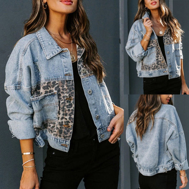Damen Denimjacke mit einzigartigem Tiermuster und lässigem Schnitt WW