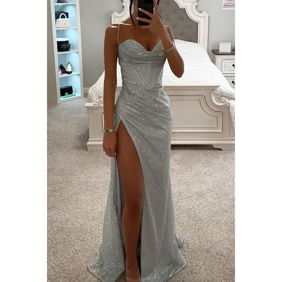 Damen Glamouröses Abendkleid mit schimmernden Details und hohem Schlitz WW