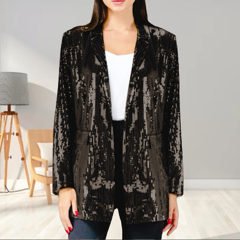 Damen Pailletten Blazer mit schimmerndem Effekt und taillierter Passform WW