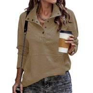 Damen Pullover mit hohem Kragen und Knopfdetails WW