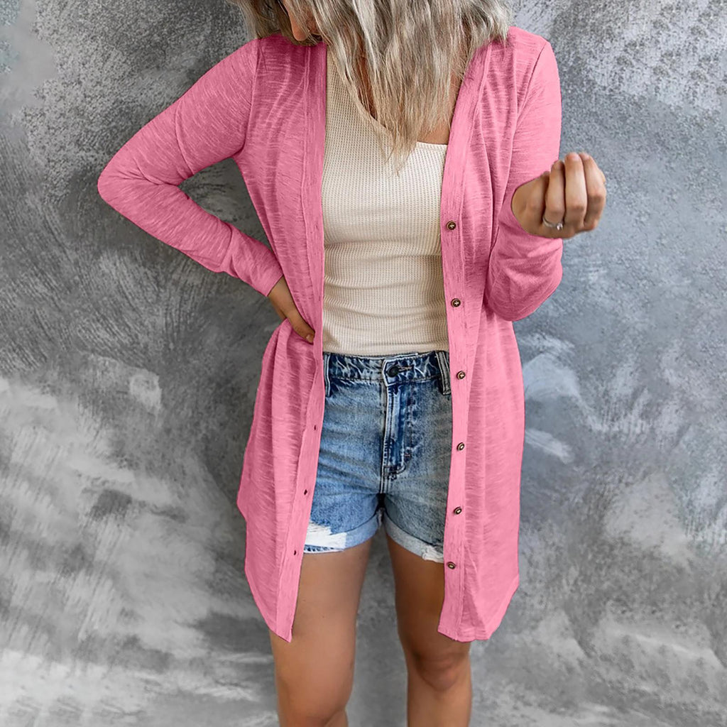 Damen Lange Strickjacke mit Knopfleiste und lässigem Schnitt WW