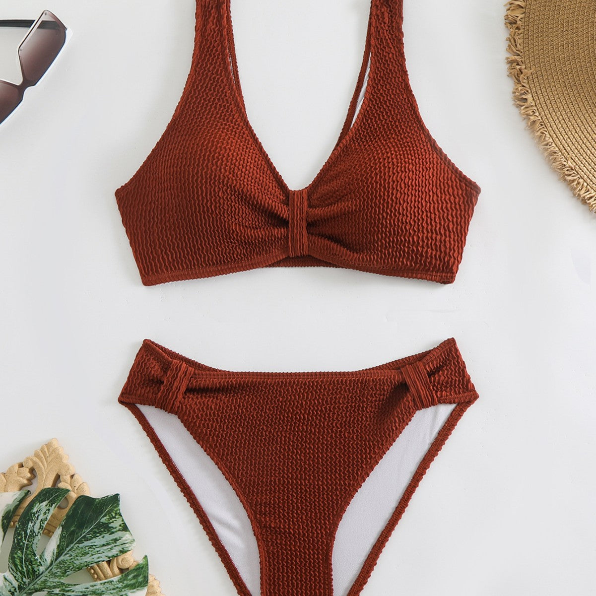 Damen Bikini mit strukturiertem Oberteil und hoher Taille WW