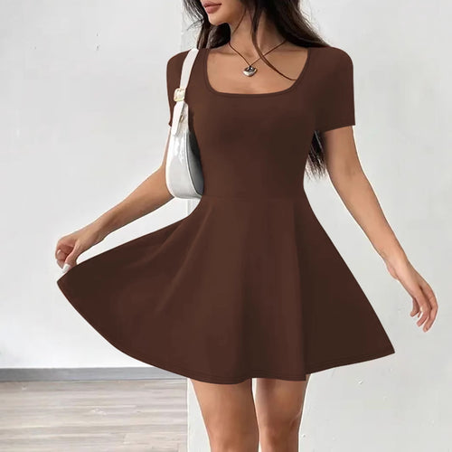 Damen A-linien Kleid mit Rundhalsausschnitt WW