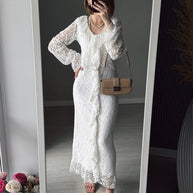 Damen Spitzen-Maxikleid mit Rüschendetails WW