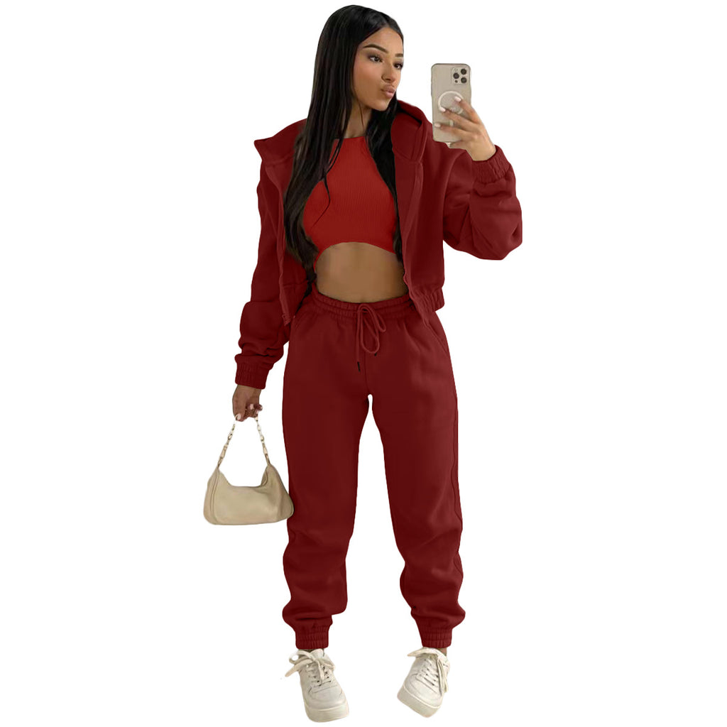 Damen stylischer Sportanzug mit lässiger Kapuzenjacke und elastischen Bundelementen WW