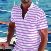 Herren Poloshirt mit modernem Nautikstreifen und kurzem Stehkragen WW