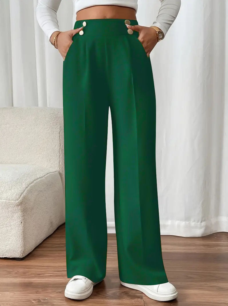 Damen weite High-Waist Hose mit eleganten Knopfdetails WW