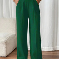 Damen weite High-Waist Hose mit eleganten Knopfdetails WW