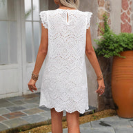 WWMODE | V-Ausschnitt Kurzarm Hohe Taille Hohl Midi Kleid